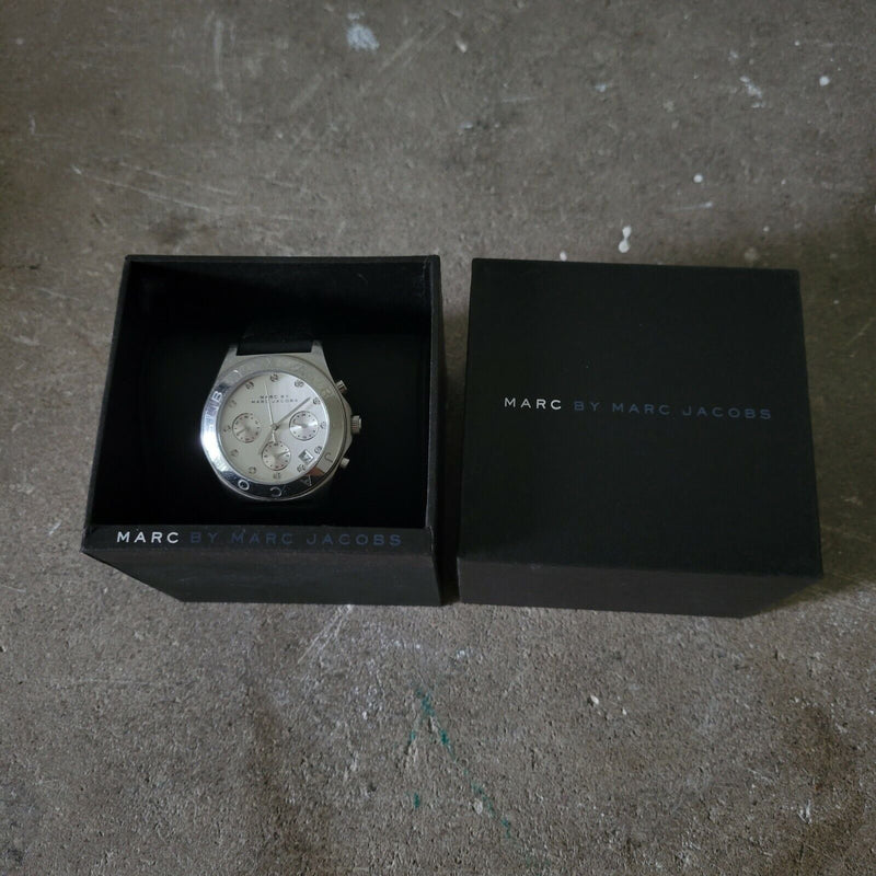 Marc Jacobs Blade Chronograph White Dial Black Leather Strap Watch for Women - MBM1189 Buy Now By Marc Jacobs