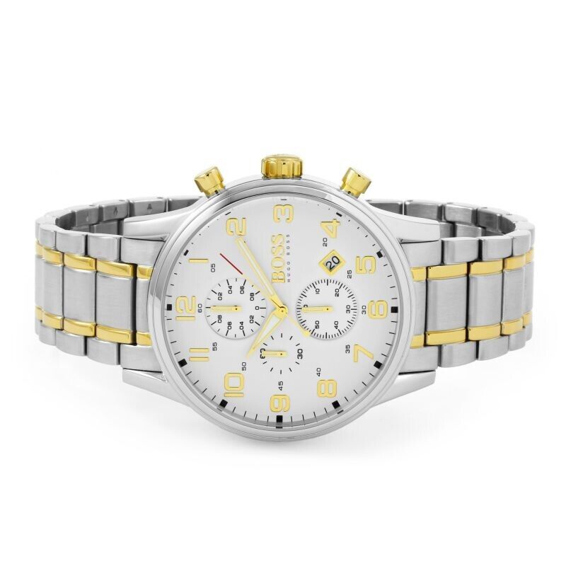 Hugo Boss Areoliner Chronograph White Dial Two Tone Steel Strap Watch for Men - 1513236 Buy Now By Hugo Boss