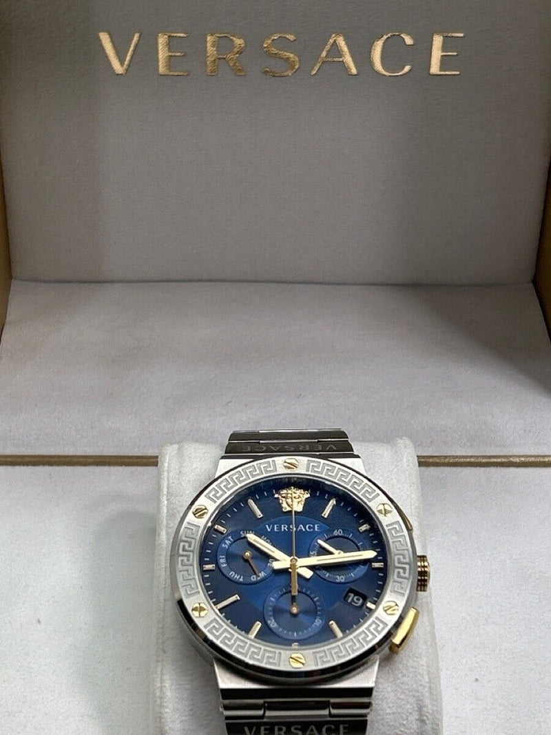 Versace Greca Quartz Blue Dial Silver Steel Strap Watch For Men - VEZ900221 Buy Now By Versace