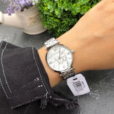 Emporio Armani Gianni T Bar White Marble Dial Silver Steel Strap Watch For Women - AR11170 Buy Now By Emporio Armani
