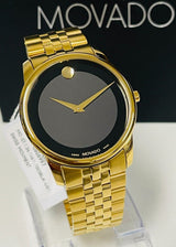 Movado Museum Black Dial Gold Steel Strap Watch For Men - 606997 Buy Now By Movado