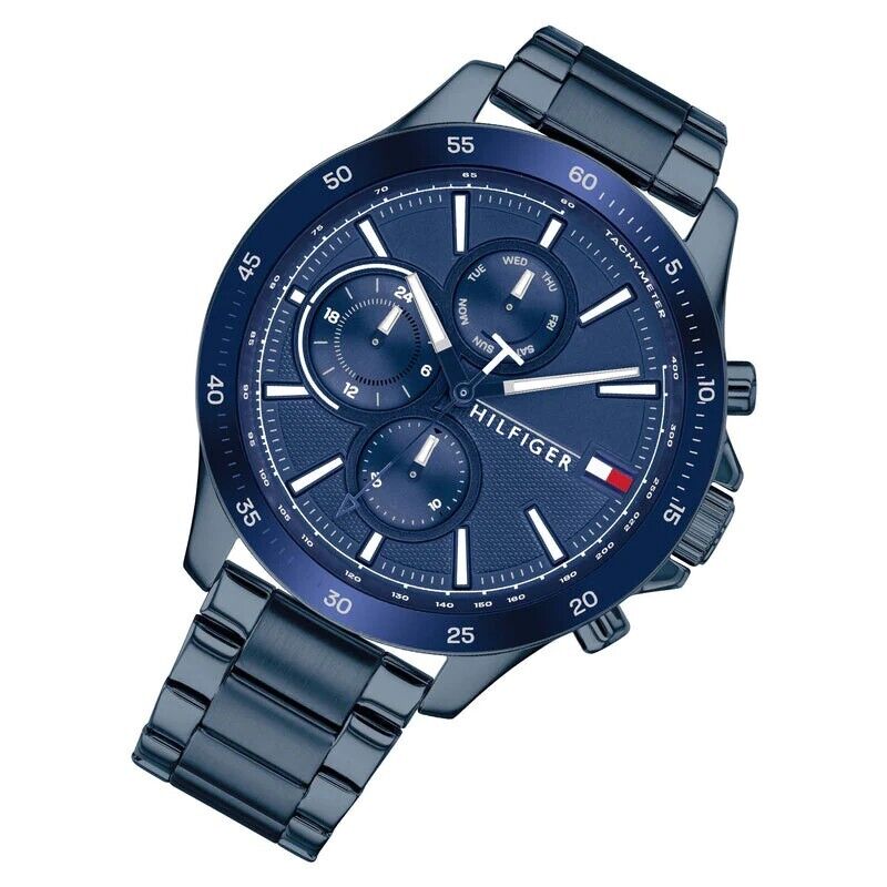 Shop Tommy Hilfiger Bank Quartz Blue Dial Blue Steel Strap Watch for Men - 1791720 in USA