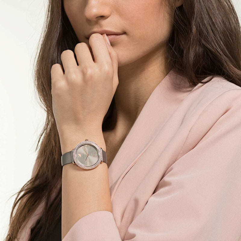 Shop Swarovski Crystal Frost Silver Dial White Leather Strap Watch for Women - 5484070 in USA