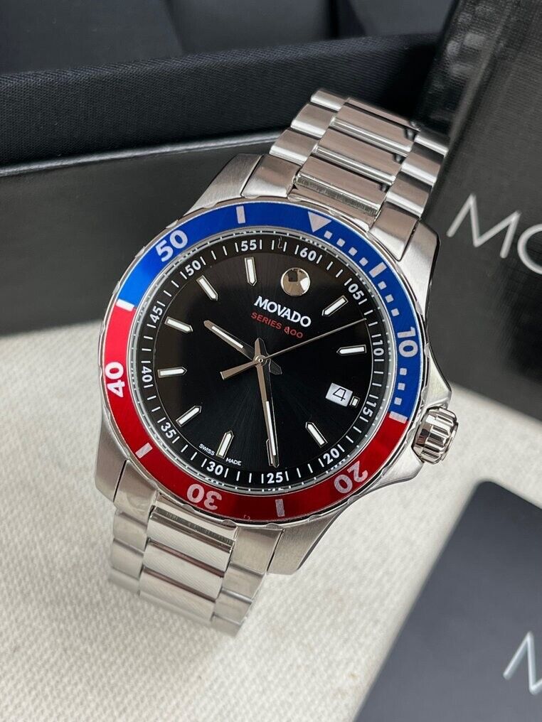 Movado Series 800 Pepsi Black Dial Silver Steel Strap Watch for Men - 2600152 Buy Now By Movado