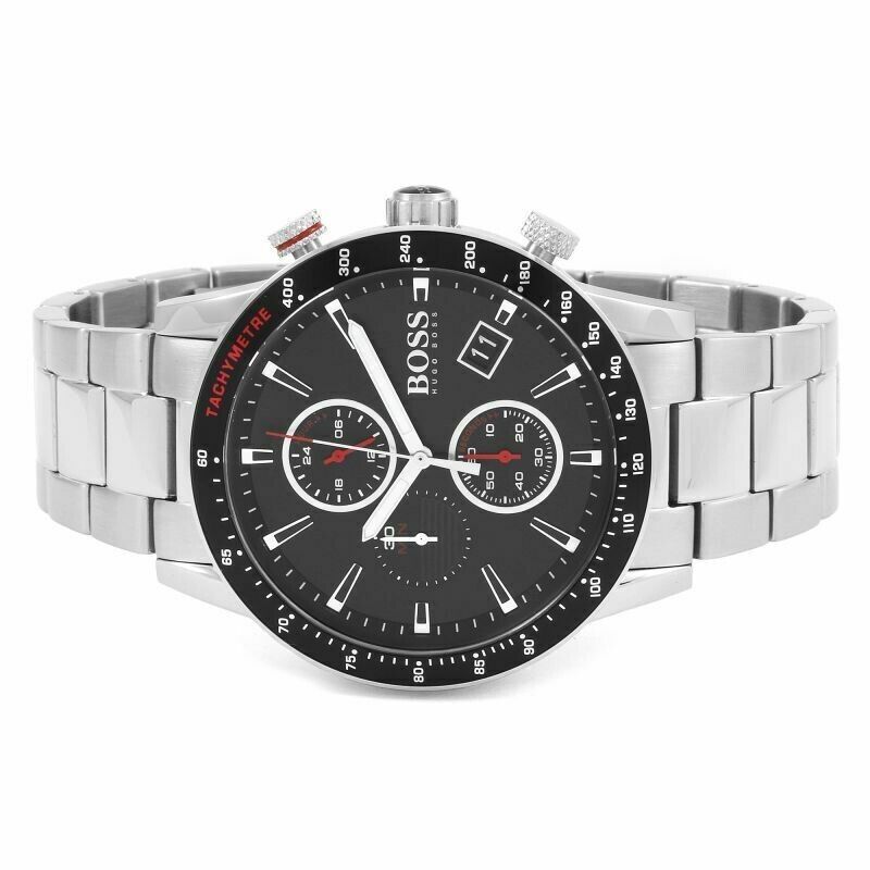 Shop Hugo Boss Rafale Chronograph Black Dial Silver Steel Strap Watch for Men - 1513509 in USA