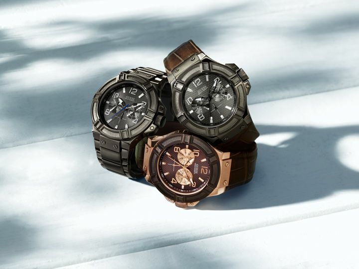 Guess Rigor Analog Quartz Black Dial Brown Leather Strap Watch For Men - W0040G2 Buy Now By Guess