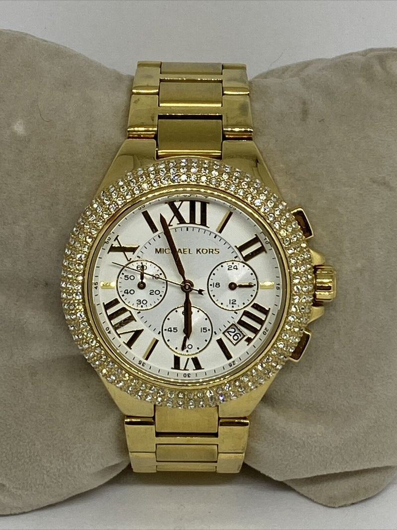 Shop Michael Kors Camille Silver Diamonds Dial Gold Steel Strap Watch for Women - MK5756 in USA