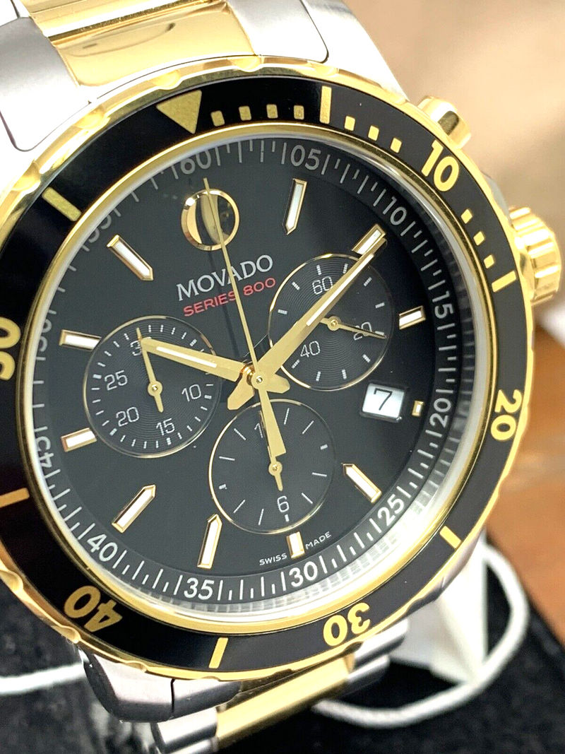Shop Movado Series 800 Chronograph Black Dial Two Tone Steel Strap Watch For Men - 2600146 in USA