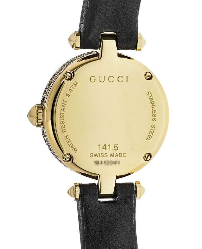 Shop Gucci Diamantissima Mother of Pearl Dial Black Leather Strap Watch For Women - YA141505 in USA