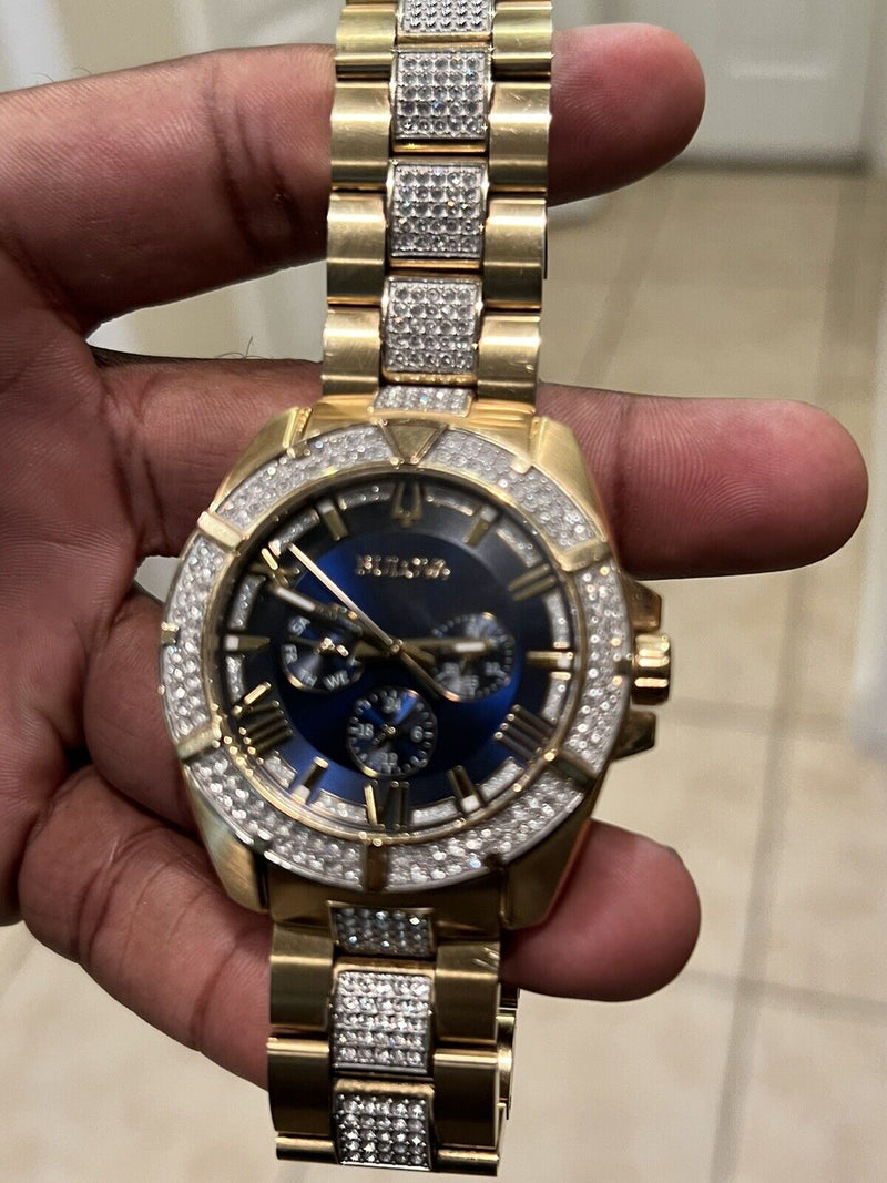 Shop Bulova Crystal Collection Blue Dial Gold Steel Strap Watch for Men - 98C128 in USA