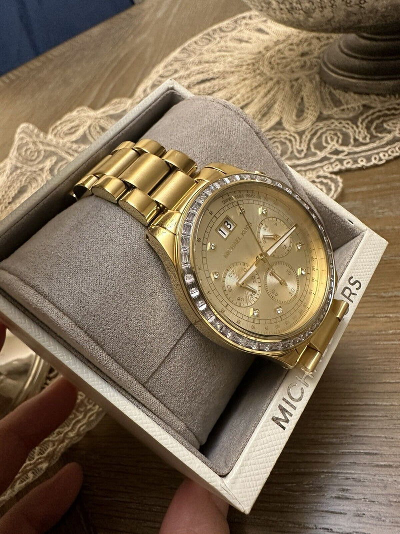 Michael Kors Brinkley Diamonds Gold Dial Gold Steel Strap Watch for Women - MK6187 Buy Now By Michael Kors
