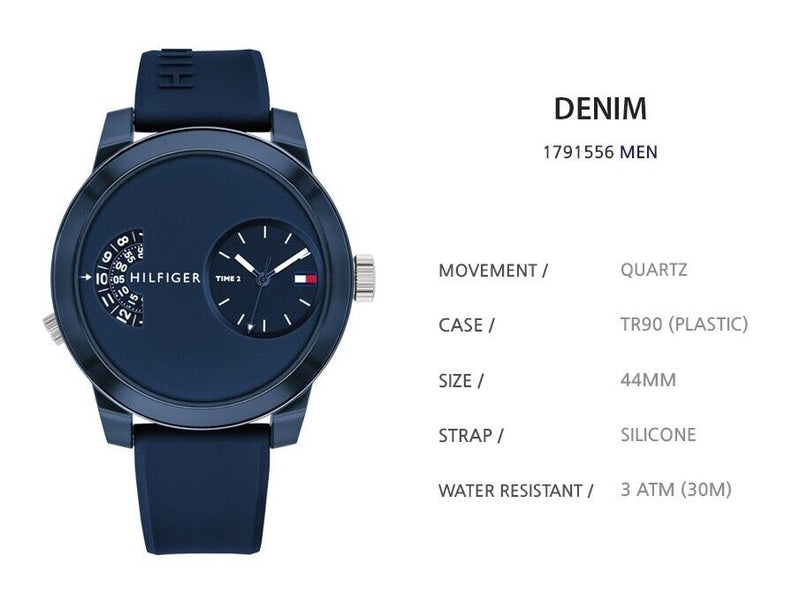 Tommy Hilfiger Denim Blue Dial Blue Rubber Strap Watch for Men - 1791556