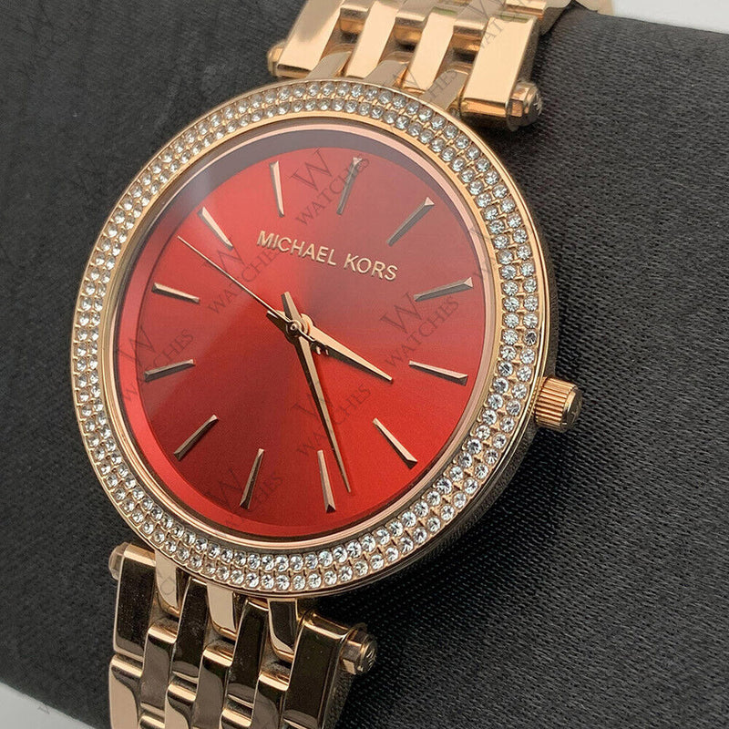 Michael Kors Darci Red DIal Rose Gold Stainless Steel Strap Watch for Women - MK3378 Buy Now By Michael Kors