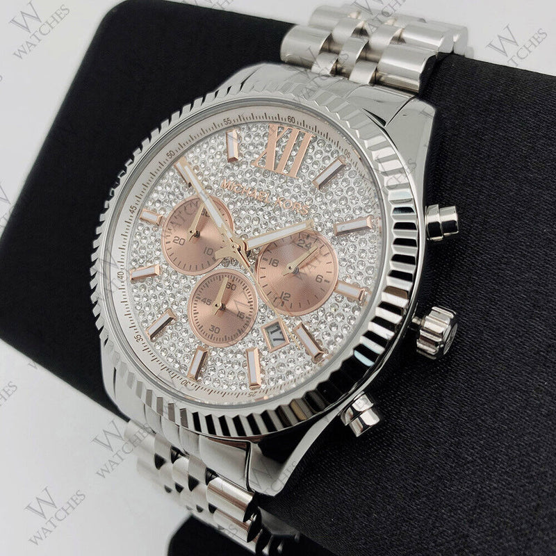 Michael Kors Lexington Chronograph Silver Dial Silver Steel Strap Watch for Men - MK8515 Buy Now By Michael Kors