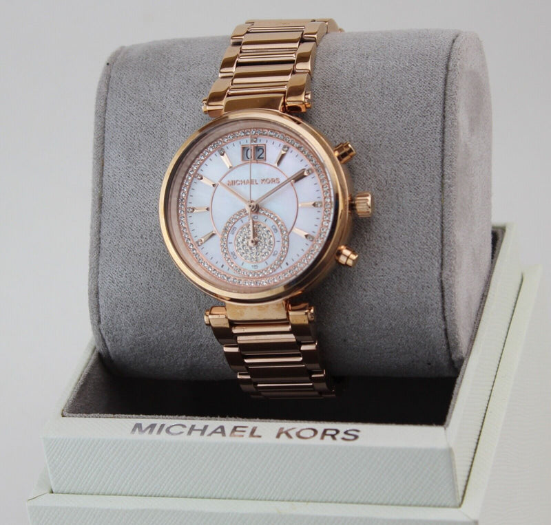 Michael Kors Sawyer Mother of Pearl White Dial Rose Gold Steel Strap Watch for Women - MK6282 Buy Now By Michael Kors