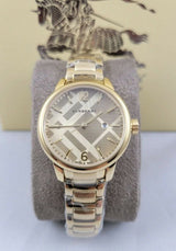Shop Burberry The Classic Champagne Dial Gold Steel Strap Watch for Women - BU10109 in USA