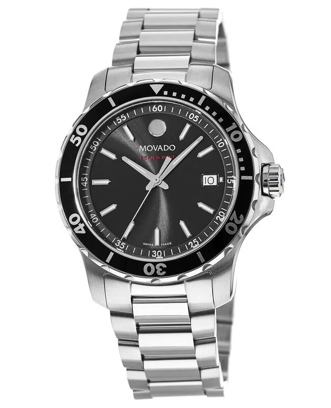 Shop Movado Series 800 Black Dial Silver Steel Strap Watch For Men - 2600135 in USA