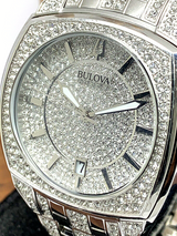 Shop Bulova Phantom Swarovski Crystal Pave Silver Dial Silver Steel Strap Watch for Men - 98B296 in USA