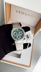 Versace Grace Chronograph Quartz Green Dial Silver Steel Strap Watch For Men - VEZ900121 Buy Now By Versace