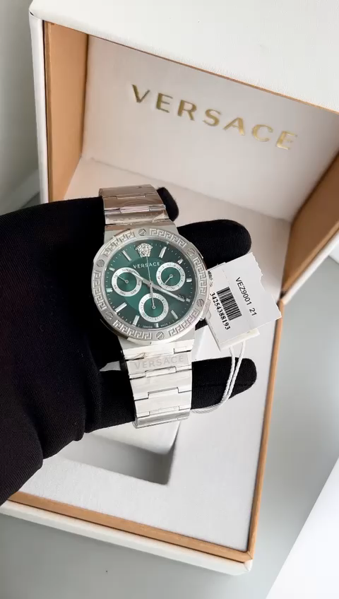 Versace Grace Chronograph Quartz Green Dial Silver Steel Strap Watch For Men - VEZ900121 Buy Now By Versace