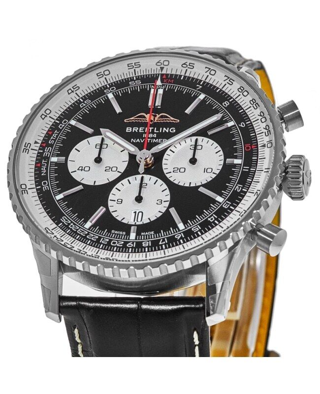 Shop Breitling Navitimer B01 Chronograph 46 Black Dial Black Leather Strap Watch for Men - AB0137211B1P1 in USA