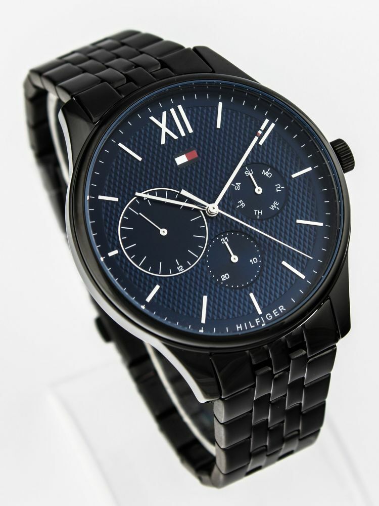 Shop Tommy Hilfiger Damon Quartz Chronograph Blue Dial Black Steel Strap Watch for Men - 1791454 in USA