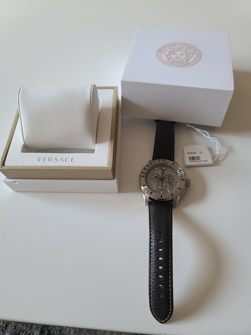 Versace Casual Chronograph Grey Dial Brown Leather Strap Watch for Men - VERG001-18 Buy Now By Versace
