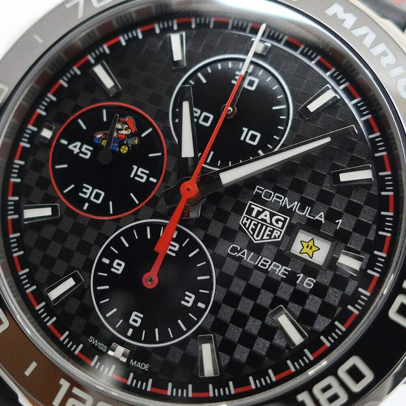 Shop Tag Heuer Formula 1 Mario Kart Chronograph Black Dial Black Leather Strap Watch for Men - CAZ201E.FC6517 in USA