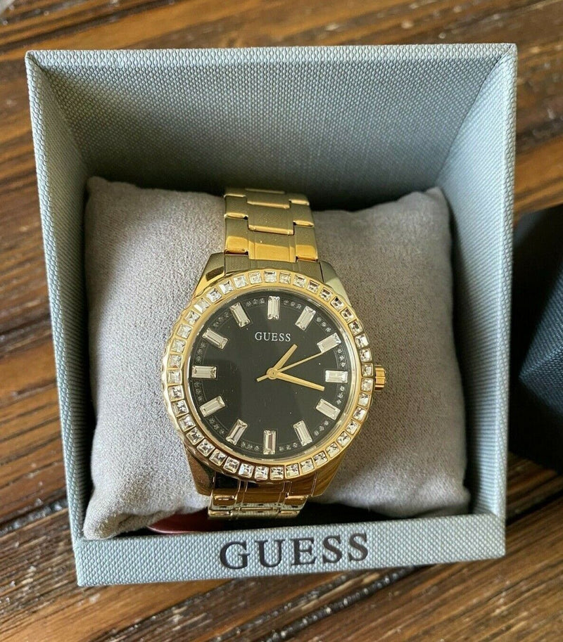 Guess Sparkler Diamonds Black Dial Gold Steel Strap Watch for Women - GW0111L2 Buy Now By Guess