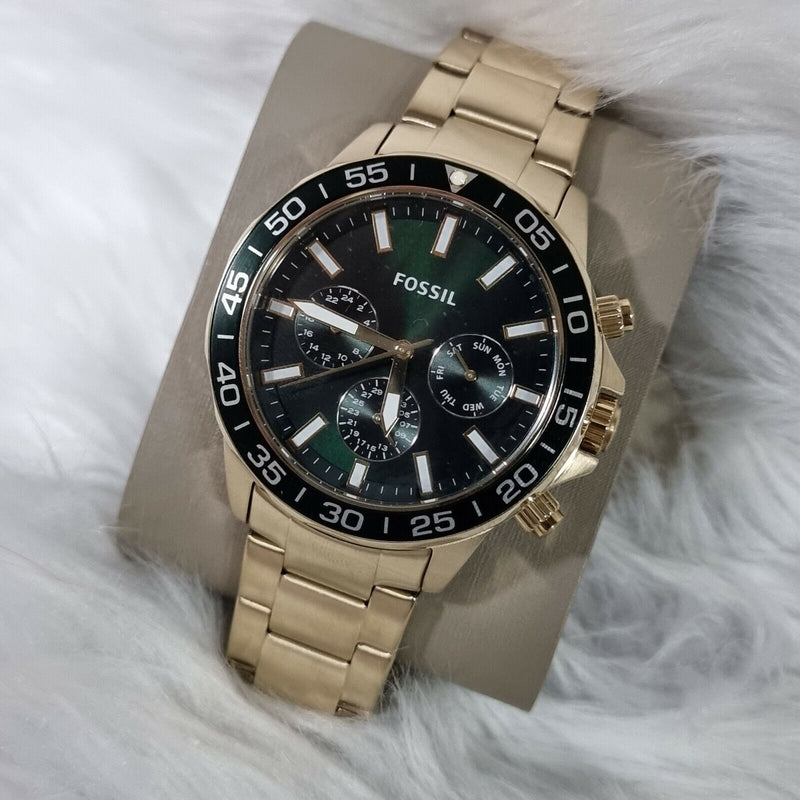 Fossil Bannon Multifunction Chronograph Green Dial Gold Steel Strap Watch for Men - BQ2493 Buy Now By Fossil