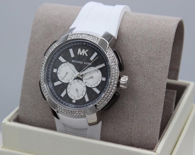 Michael Kors Sidney Multifunction Black Dial White Silicone Strap Watch For Women - MK6947 Buy Now By Michael Kors