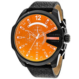 Shop Diesel Mega Chief Black Dial Black Leather Strap Watch For Men - DZ4323 in USA
