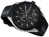 Hugo Boss Velocity Chronograph Black Dial Black Leather Strap Watch for Men - 1513716