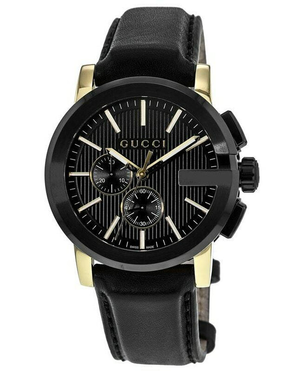 Shop Gucci G Chrono Black Dial Black Leather Strap Watch For Men - YA101203 in USA