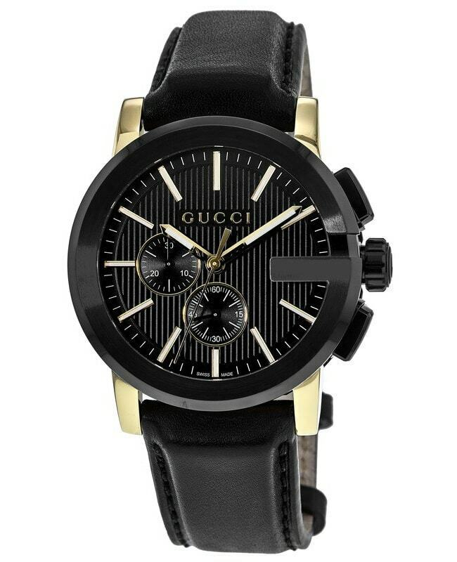 Shop Gucci G Chrono Black Dial Black Leather Strap Watch For Men - YA101203 in USA