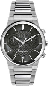Salvatore Ferragamo Sapphire Chrono Black Dial Silver Steel Strap Watch for Men - SFME00321