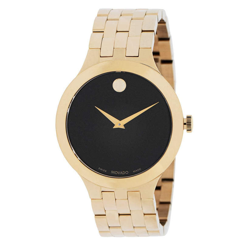 Shop Movado Veturi Quartz Black Dial Gold Steel Strap Watch for Men - 0606934 in USA
