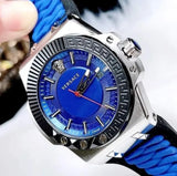 Versace Chain Reaction Quartz Blue Dial Blue & Black Leather Strap Watch for Men - VEDY00119 Buy Now By Versace