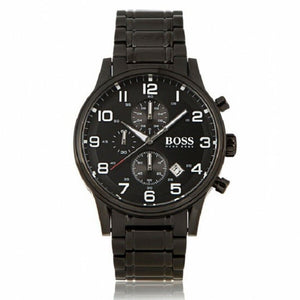 Hugo Boss Aeroliner Chronograph Black Dial Black Steel Strap Watch for Men - 1513180