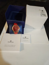 Shop Swarovski Crystalline Hours Red Crystal Dial Red Leather Strap Watch for Women - 5295380 in USA