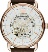 Emporio Armani Meccanico Automatic White Dial Brown Leather Strap Watch For Men - AR60027 Buy Now By Emporio Armani