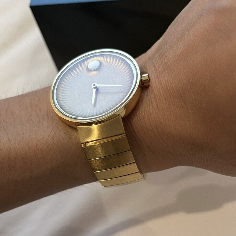 Shop Movado Edge Gold Dial Gold Steel Strap Watch for Women - 3680014 in USA