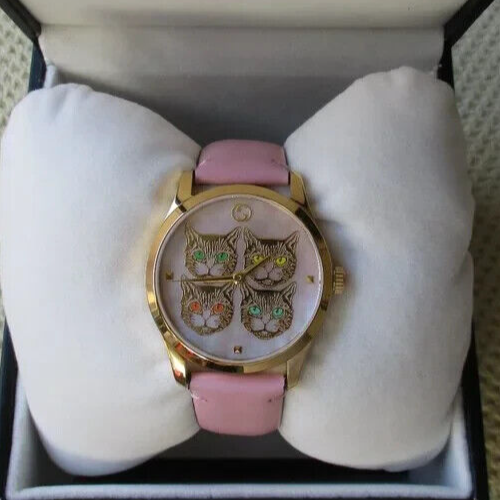 Shop Gucci G Timeless Quartz Mother of Pearl Dial Pink Leather Strap Watch For Women - YA1264132 in USA
