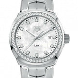 Shop Tag Heuer Link Quartz Diamonds Mother of Pearl Dial Silver Steel Strap Watch for Women - WBC1316.BA0600 in USA