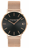 Coach Charles Black Dial Rose Gold Mesh Bracelet Watch for Men - 14602552