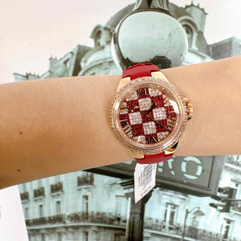 Michael Kors Camille Three Hand Crystals Rose Gold Dial Red Leather Strap Watch For Women - MK4701 Buy Now By Michael Kors