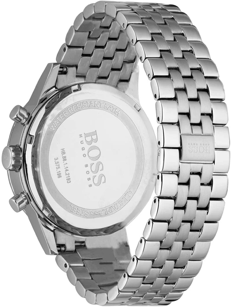 Hugo Boss Aeroliner Chronograph Quartz White Dial Silver Steel Strap Watch For Men - HB1512445 Buy Now By Hugo Boss