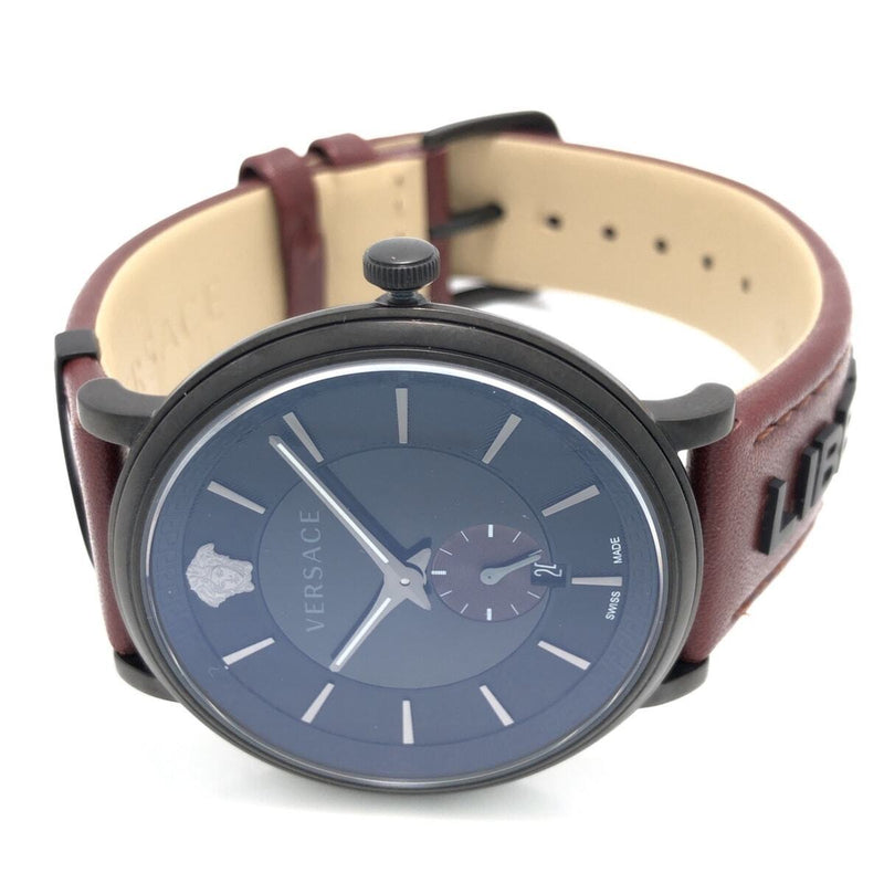 Versace V-Circle Manifesto Black Dial Maroon Leather Strap Watch for Men - VBQ040017 Buy Now By Versace