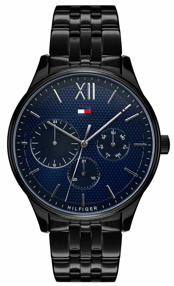 Shop Tommy Hilfiger Damon Quartz Chronograph Blue Dial Black Steel Strap Watch for Men - 1791454 in USA