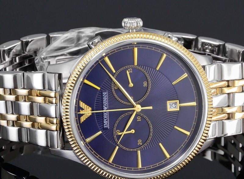 Emporio Armani Classic Blue Dial Two Tone Steel Strap Watch For Men - AR1847 Buy Now By Emporio Armani